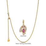 Sterling Silver Adjustable Rope Chain Necklace with Slider Clasp Long-Eared Bunny Charms Necklace Set In 14K Gold Plated