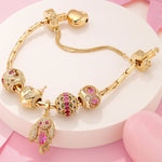 Sterling Silver Bunny Party Charms Bracelet Set In 14K Gold Plated (Includes bracelet and all charms shown)