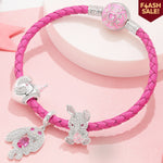 Sterling Silver My Bunny Baby Charms Bracelet Set With Enamel In White Gold Plated (Includes bracelet and all charms shown)