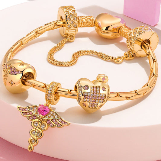 gona- Sterling Silver Gentle Touch Charms Bracelet Set In 14K Gold Plated (Includes bracelet and all charms shown)