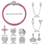 Sterling Silver Nurse's Pride Charms Bracelet Set With Enamel In White Gold Plated (Includes bracelet and all charms shown)