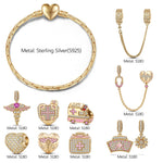 Sterling Silver Nurse's Pride Charms Bracelet Set With Enamel In 14K Gold Plated (Includes bracelet and all charms shown)