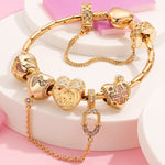 Sterling Silver Resilient Heart Charms Bracelet Set In 14K Gold Plated (Includes bracelet and all charms shown)