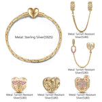 Sterling Silver Resilient Heart Charms Bracelet Set In 14K Gold Plated (Includes bracelet and all charms shown)