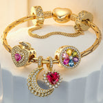 Sterling Silver Bloom of Achievement Charms Bracelet Set In 14K Gold Plated (Includes bracelet and all charms shown)