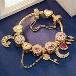 Sterling Silver Future Flourish Charms Bracelet Set In 14K Gold Plated (Includes bracelet and all charms shown)