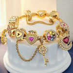 Sterling Silver Future Flourish Charms Bracelet Set In 14K Gold Plated (Includes bracelet and all charms shown)