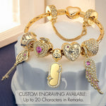 Sterling Silver Winged Achievements Charms Bracelet Set In 14K Gold Plated (Includes bracelet and all charms shown)