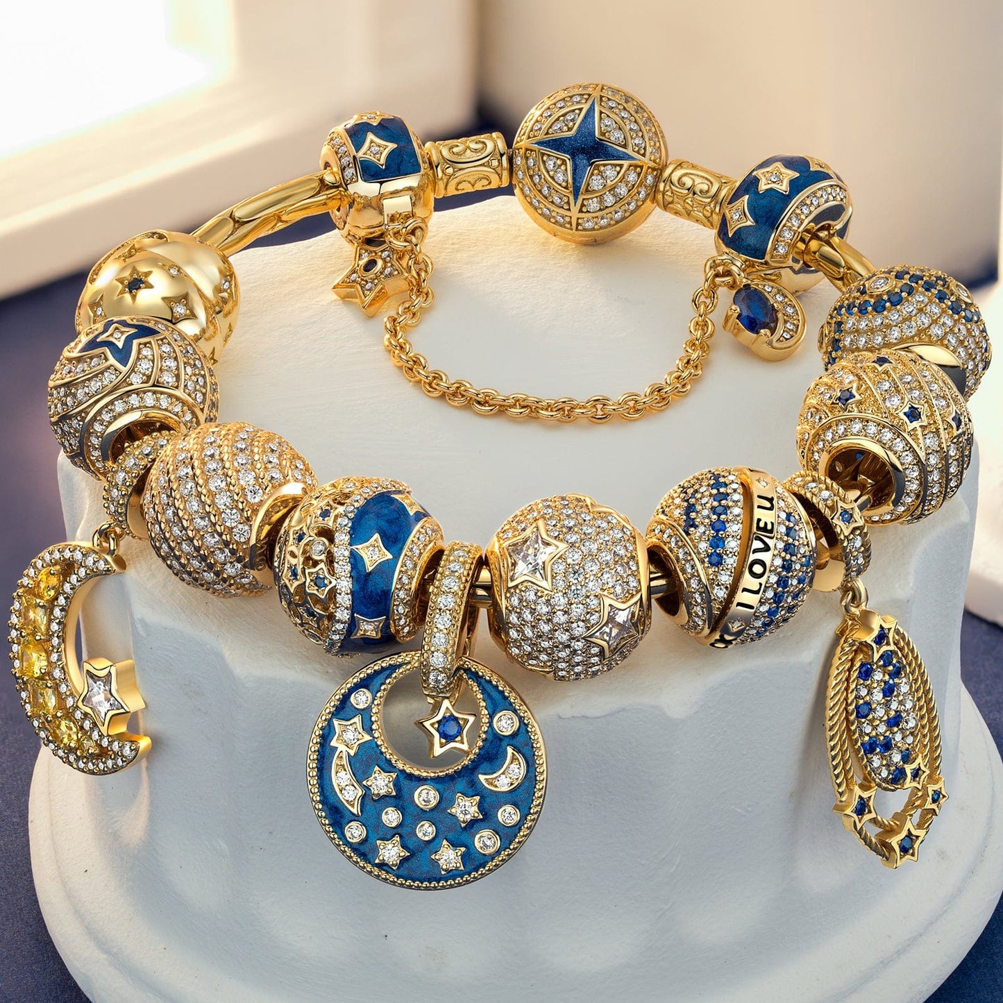 Sterling Silver Skyward Future Charms Bracelet Set In 14K Gold Plated (Includes bracelet and all charms shown)