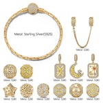 Sterling Silver Thriving Dreamscape Charms Bracelet Set In 14K Gold Plated (Includes bracelet and all charms shown)