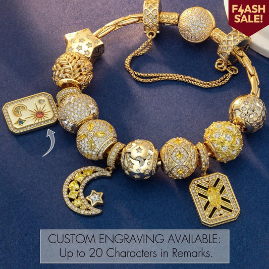 gona- Sterling Silver Thriving Dreamscape Charms Bracelet Set In 14K Gold Plated (Includes bracelet and all charms shown)
