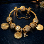 Sterling Silver Brilliant Triumph Charms Bracelet Set In 14K Gold Plated (Includes bracelet and all charms shown)