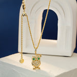 Sterling Silver Enigmatic Owl Charms Necklace Set In 14K Gold Plated