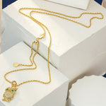 Sterling Silver Enigmatic Owl Charms Necklace Set In 14K Gold Plated