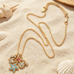 Sterling Silver Adjustable Rope Chain Necklace with Slider Clasp Coastal Love Charms Necklace Set In 14K Gold Plated