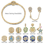 Sterling Silver Tropic Whisper Charms Bracelet Set In 14K Gold Plated (Includes bracelet and all charms shown)