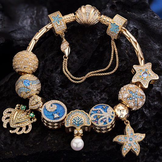 gona- Sterling Silver Tidal Treasures Charms Bracelet Set In 14K Gold Plated (Includes bracelet and all charms shown)