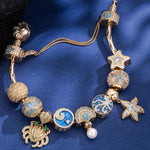 Sterling Silver Tidal Treasures Charms Bracelet Set In 14K Gold Plated (Includes bracelet and all charms shown)