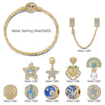 Sterling Silver Tidal Treasures Charms Bracelet Set In 14K Gold Plated (Includes bracelet and all charms shown)