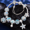 Sterling Silver Tidal Treasures Charms Bracelet Set In White Gold Plated (Includes bracelet and all charms shown)