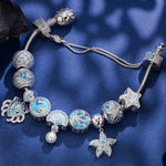 Sterling Silver Tidal Treasures Charms Bracelet Set In White Gold Plated (Includes bracelet and all charms shown)