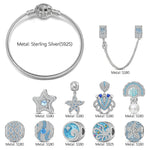 Sterling Silver Tidal Treasures Charms Bracelet Set In White Gold Plated (Includes bracelet and all charms shown)