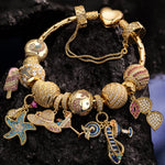 Sterling Silver Beachside Glamour Charms Bracelet Set In 14K Gold Plated (Includes bracelet and all charms shown)