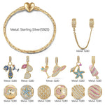 Sterling Silver Beachside Glamour Charms Bracelet Set In 14K Gold Plated (Includes bracelet and all charms shown)