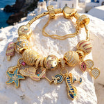 Sterling Silver Beachside Glamour Charms Bracelet Set In 14K Gold Plated (Includes bracelet and all charms shown)