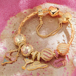 Sterling Silver Seaside Chic Charms Bracelet Set In 14K Gold Plated (Includes bracelet and all charms shown)