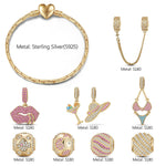 Sterling Silver Seaside Chic Charms Bracelet Set In 14K Gold Plated (Includes bracelet and all charms shown)