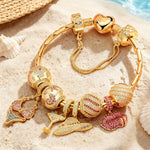 Sterling Silver Seaside Chic Charms Bracelet Set In 14K Gold Plated (Includes bracelet and all charms shown)