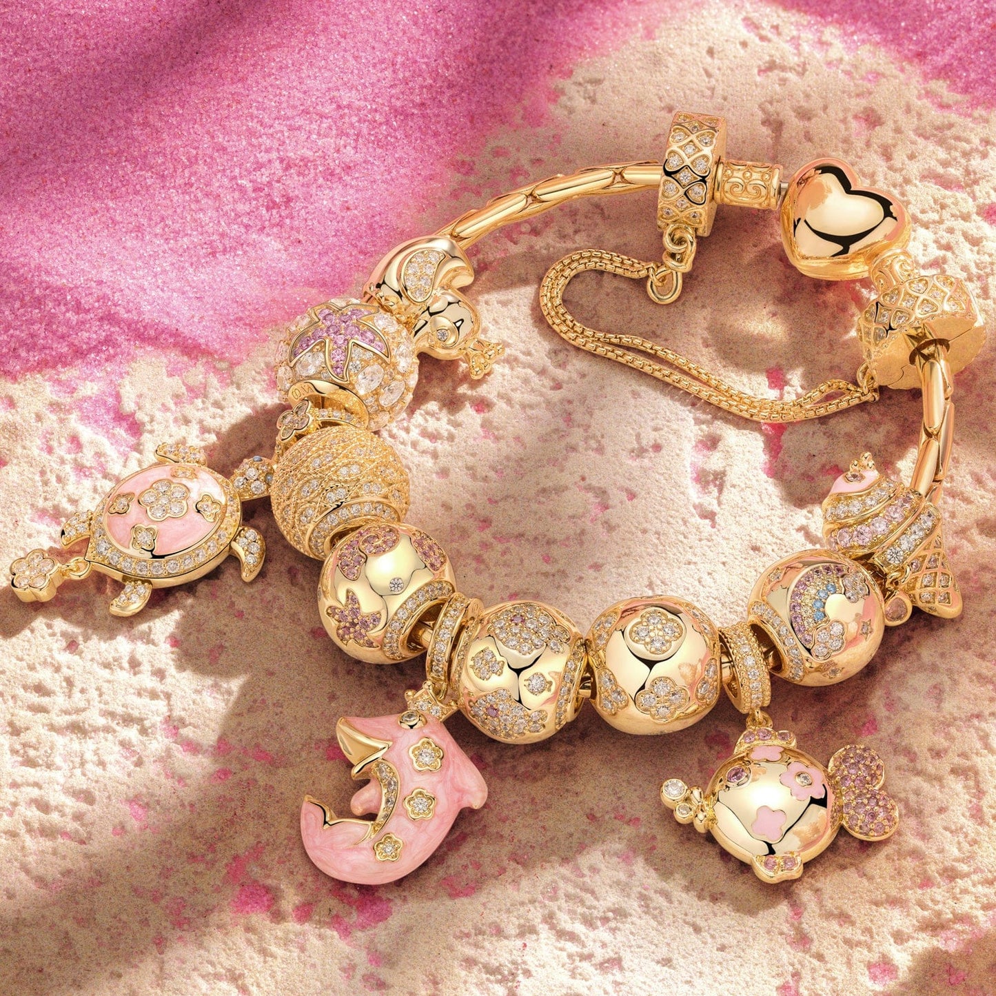 Sterling Silver Horizon Gleam Charms Bracelet Set In 14K Gold Plated (Includes bracelet and all charms shown)