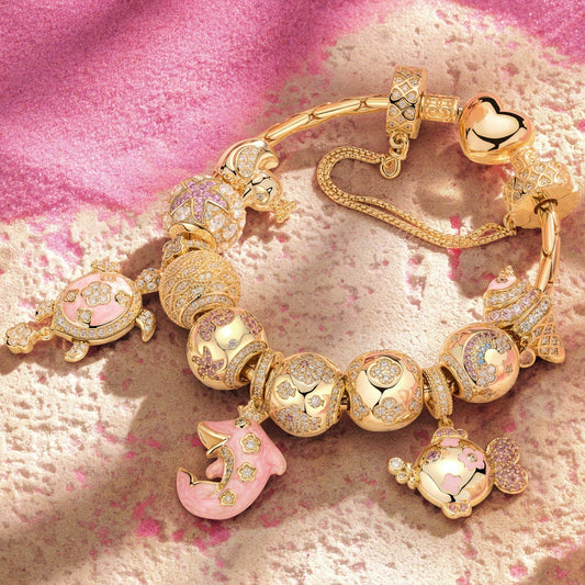 gona- Sterling Silver Horizon Gleam Charms Bracelet Set In 14K Gold Plated (Includes bracelet and all charms shown)