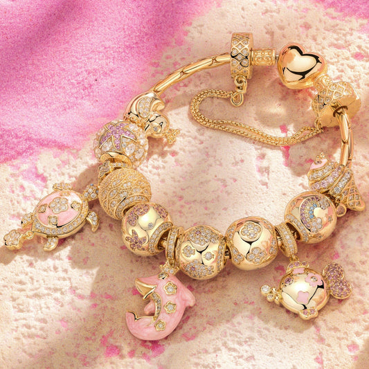 gona- Sterling Silver Horizon Gleam Charms Bracelet Set In 14K Gold Plated (Includes bracelet and all charms shown)