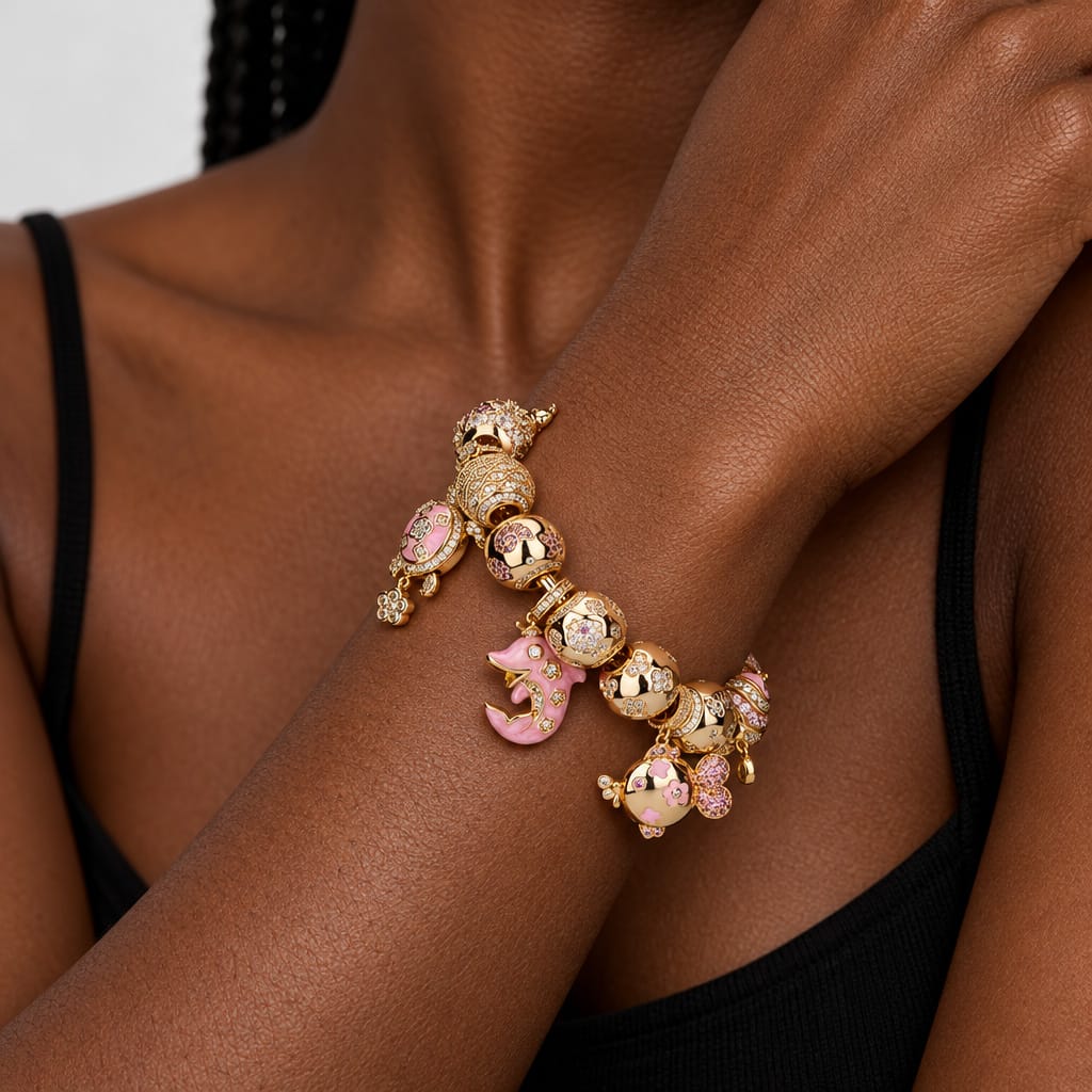 Sterling Silver Horizon Gleam Charms Bracelet Set In 14K Gold Plated (Includes bracelet and all charms shown)
