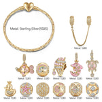 Sterling Silver Horizon Gleam Charms Bracelet Set In 14K Gold Plated (Includes bracelet and all charms shown)