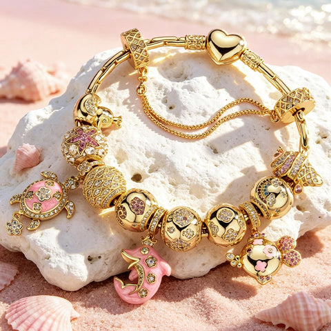 Sterling Silver Horizon Gleam Charms Bracelet Set In 14K Gold Plated (Includes bracelet and all charms shown)