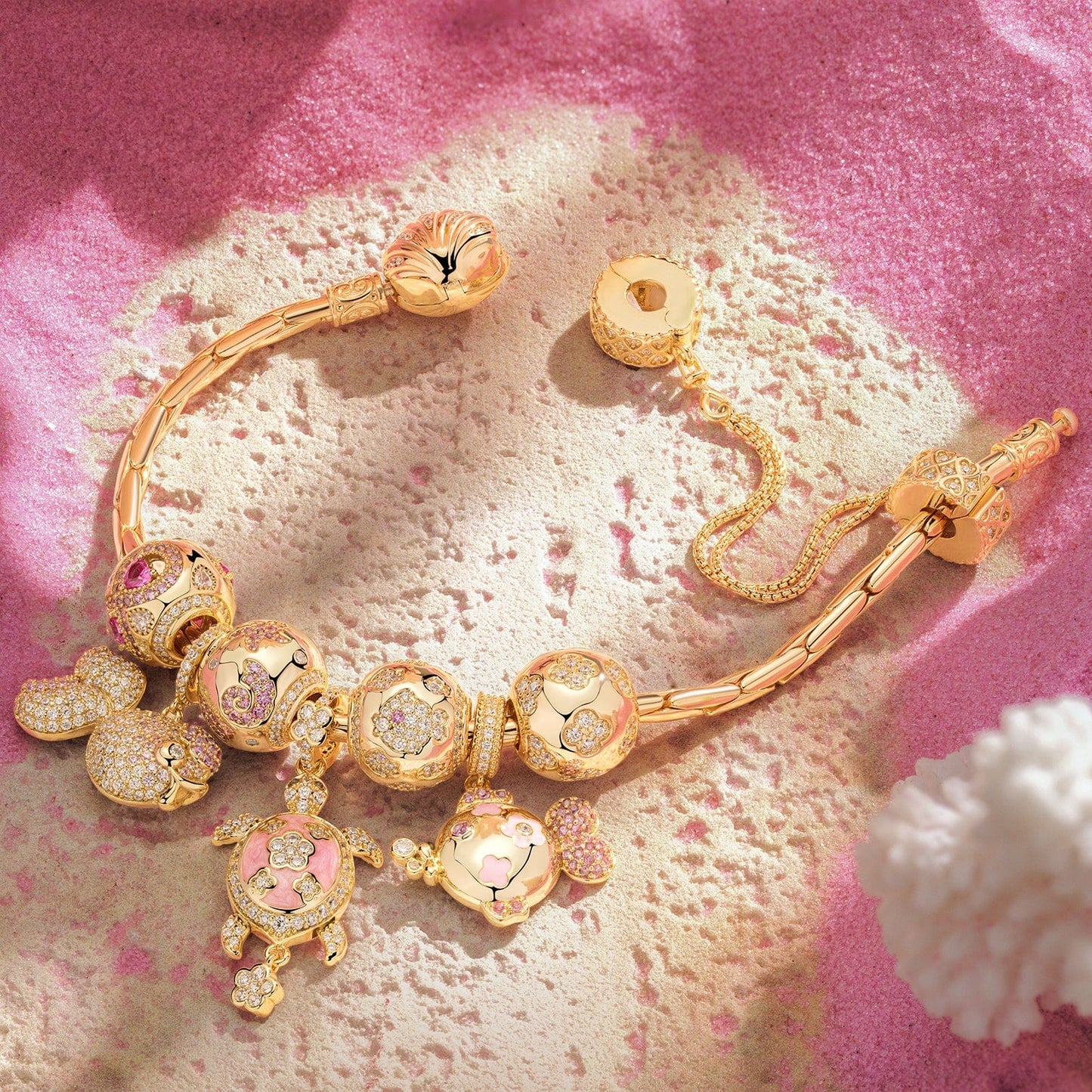 Sterling Silver Sun-Kissed Treasures Charms Bracelet Set In 14K Gold Plated (Includes bracelet and all charms shown)