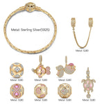 Sterling Silver Sun-Kissed Treasures Charms Bracelet Set In 14K Gold Plated (Includes bracelet and all charms shown)