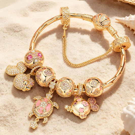 gona- Sterling Silver Sun-Kissed Treasures Charms Bracelet Set In 14K Gold Plated (Includes bracelet and all charms shown)