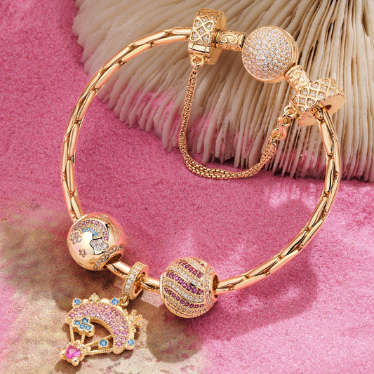 gona- Sterling Silver Pink Sky Adventures Charms Bracelet Set In 14K Gold Plated (Includes bracelet and all charms shown)