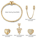 Sterling Silver Turtle Shimmer Charms Bracelet Set In 14K Gold Plated (Includes bracelet and all charms shown)