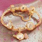 Sterling Silver Seaside Memories Charms Bracelet Set In 14K Gold Plated (Includes bracelet and all charms shown)