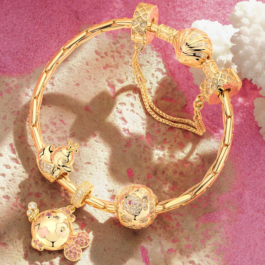 gona- Sterling Silver Seaside Memories Charms Bracelet Set In 14K Gold Plated (Includes bracelet and all charms shown)