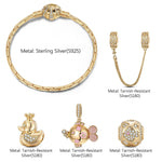Sterling Silver Seaside Memories Charms Bracelet Set In 14K Gold Plated (Includes bracelet and all charms shown)