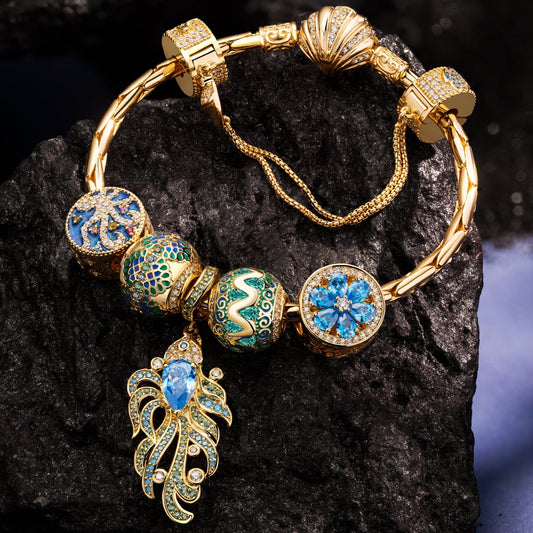gona- Sterling Silver Sunken Symphony Charms Bracelet Set In 14K Gold Plated (Includes bracelet and all charms shown)