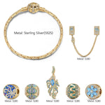 Sterling Silver Sunken Symphony Charms Bracelet Set In 14K Gold Plated (Includes bracelet and all charms shown)