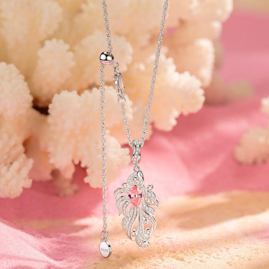 gona- Sterling Silver Adjustable Rope Chain Necklace with Slider Clasp Pink Guppy Charms Necklace Set In White Gold Plated