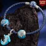 Sterling Silver Dolphin Dawn Charms Bracelet Set In White Gold Plated (Includes bracelet and all charms shown)